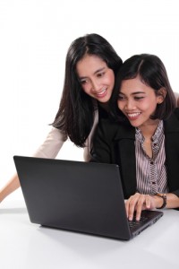 Students using elearning laptop